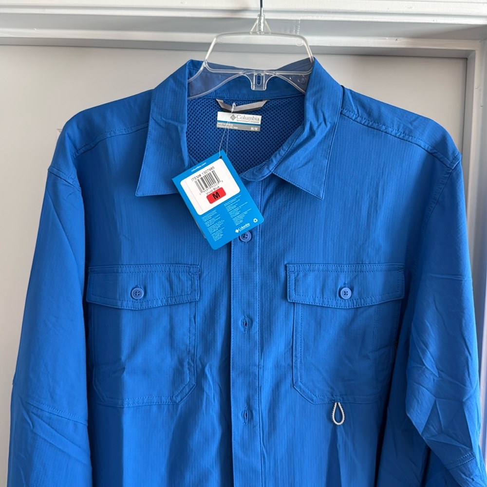 Columbia Omni-Shade Long Roll Up Sleeve Shirt Vivid Blue Men's Size: Medium  NWT